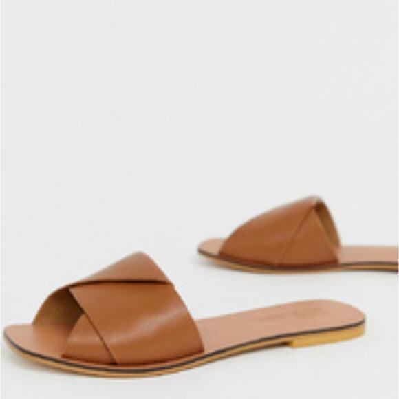 ASOS Brown Leather Slide Sandal, GUC, Size 5, MSRP $79 - Picture 1 of 14